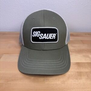 Sig Sauer Trucker Hat Mens Olive Green White Mesh Snapback Logo Patch Cap